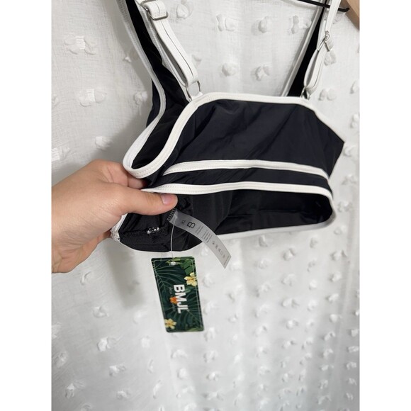 BMJL Women's Bikini Set Adjustable Straps Swimsuit Black/White Crop Top, New XL - Picture 4 of 8